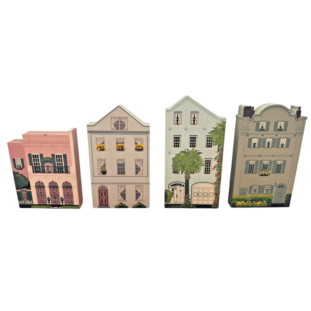 Sheila's Charleston SC Rainbow Row South of Broad 8 Pc Signed Wood House Lot - Picture 4 of 9